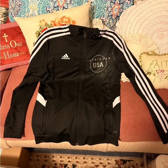 Adidas Women's Black Bomber Jacket with White Stripes - Picture 3 of 6